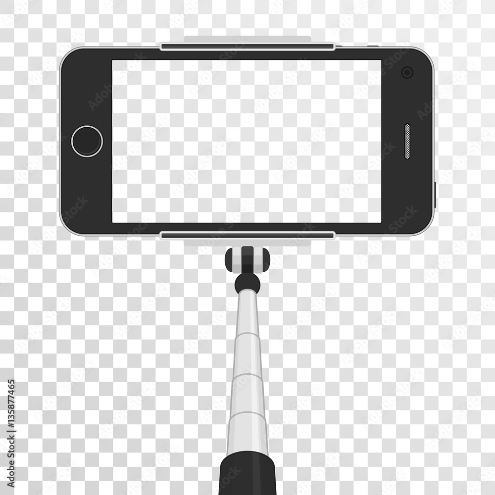 Poster smartphone with empty screen on monopod.