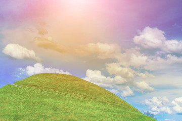 Krakus Mound. Blue sky green grass. - obrazy, fototapety, plakaty