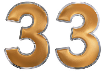 Numeral 33, thirty three, isolated on white background, 3d rende
