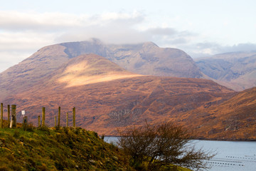 View of the western Ireland countryside landscape in winter - Connemara and Galway Bay