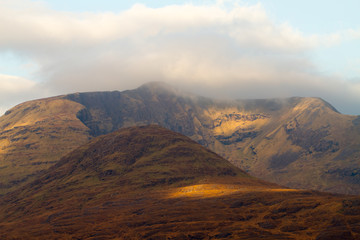 View of the western Ireland countryside landscape in winter - Connemara and Galway Bay