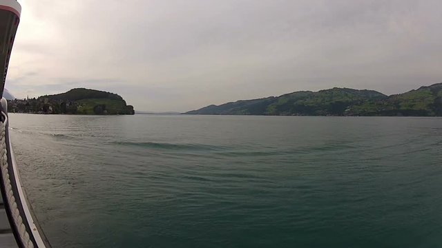Ride on a ship on the lake thun in switzerland in the evening hours