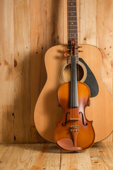 violin and guitar on wood. background,still life © ittipol