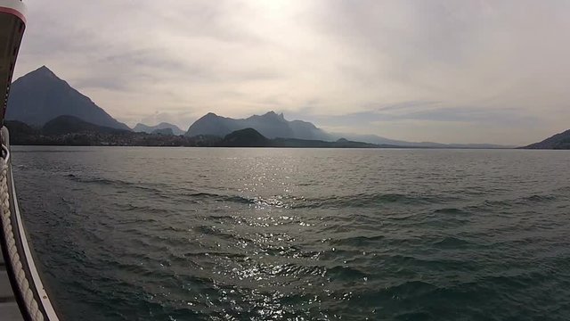 Ride on a ship on the lake thun in switzerland in the evening hours