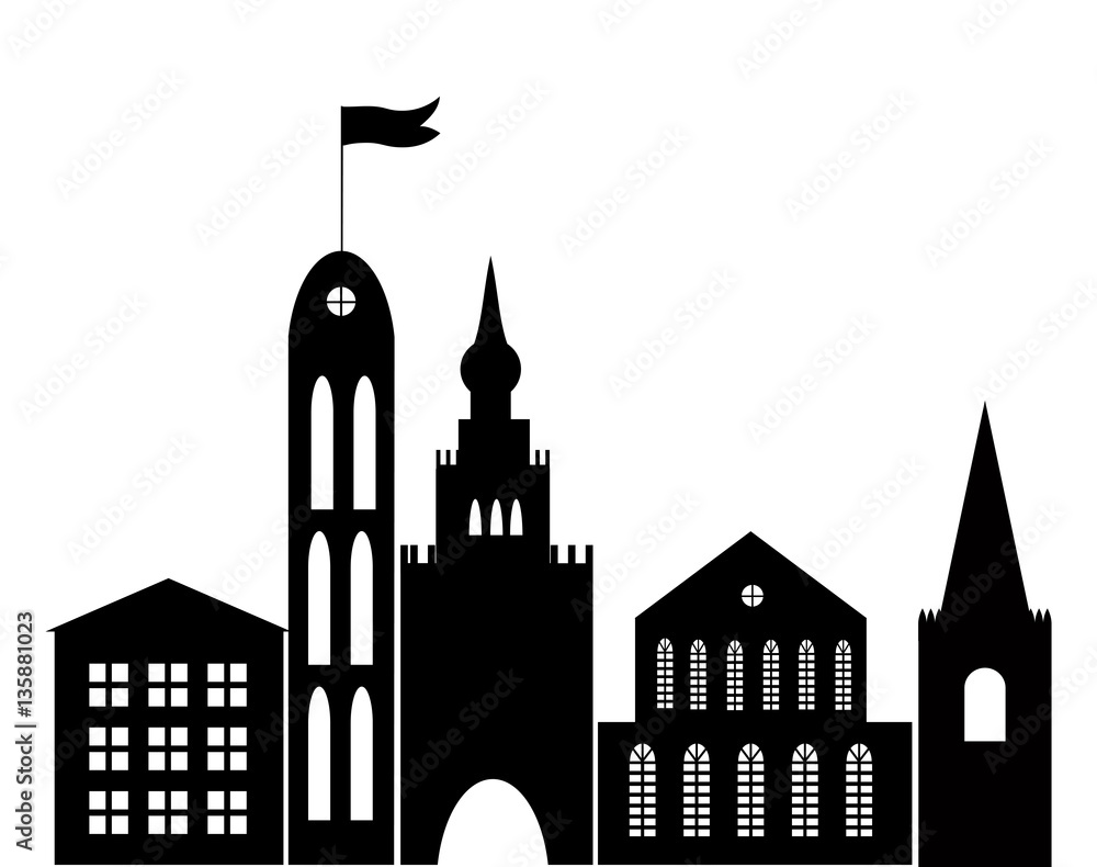 Wall mural Silhouettes of houses - vector illustration 