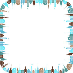 Obraz premium Square frame with silhouettes of houses - vector illustration 