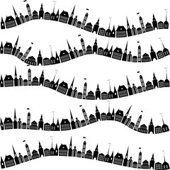 Continuous pattern with silhouettes of houses - vector illustration 