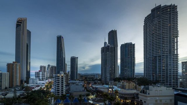 Surfers Paradise Skyline Day To Night Time Lapse
