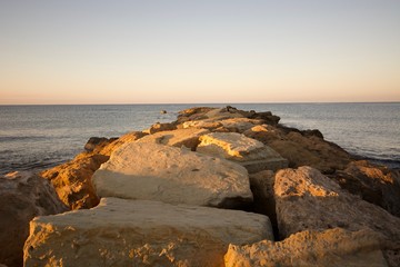 beach and sea at sun rise, sunset 