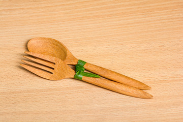 fork wood on food table