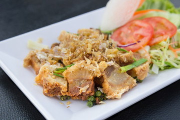 Crispy pork with garlic fries