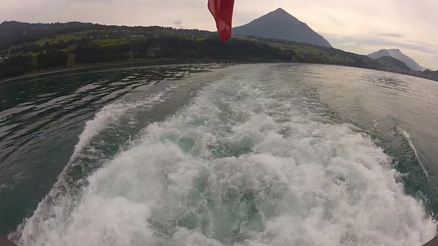 Ride on a ship on the lake thun in switzerland in the evening hours
