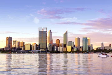 Foto op Plexiglas Perth, West-Australië skyline bij zonsondergang © robynmac