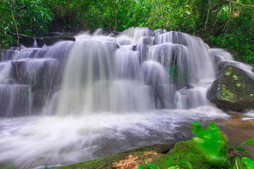 beautiful waterfall in rainforest at phu tub berk mountain  phet