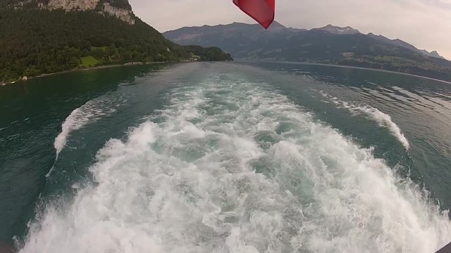 Ride on a ship on the lake thun in switzerland in the evening hours