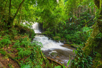 Obraz premium beautiful waterfall in rainforest at phu tub berk mountain phet