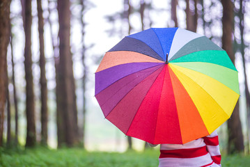 Beautiful women with colorful umbrella standing in autumn park a