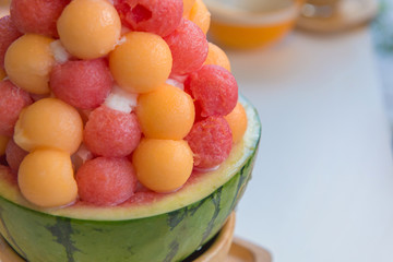 Mixed Fruit with Sweetened condensed milk on Ice cream