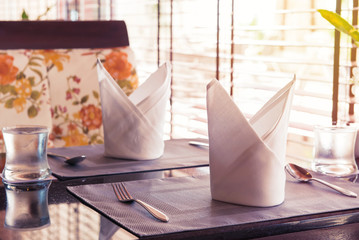 Elegance of glasses on table set up for dinning room