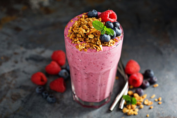 Berry smoothie in a tall glass