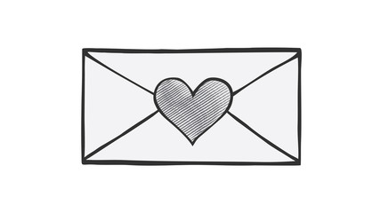 Love heart design on envelope for Valentines day. Mail drawing in doodle style.