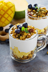 Mango yogurt parfait with granola