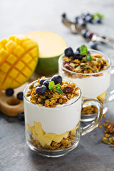 Mango yogurt parfait with granola