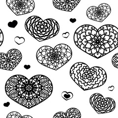Seamless Pattern with Ornamental Hearts. St. Valentine's Day or