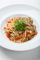 Asian noodles on a white background