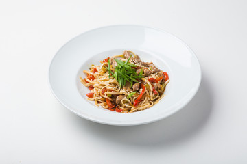 Asian noodles on a white background