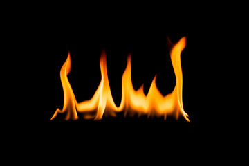 Fire flames. Black background.