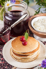 pancakes with cherry flowers still life summer