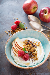 Yogurt bowl with raspberry and granola