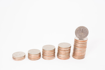 Selective focus of stack of US. dollar coins