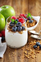 Cottage cheese and yogurt parfait with granola