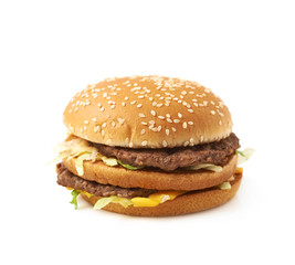 Meat and cheese burger isolated