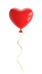 Fototapeta na wymiar Red balloon in shape of heart, with clipping path