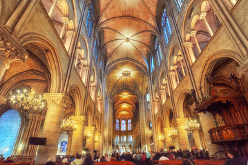 Fototapeta na wymiar Interior of one of the oldest Cathedrals in Europe- Notre Dame d