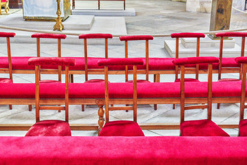 Benches for prayer inside Saint-Germain l'Auxerrois Church, near