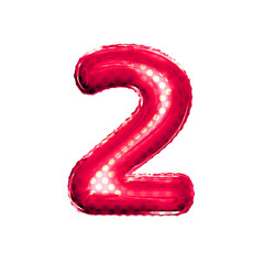 Balloon number 2 Two 3D golden foil realistic alphabet