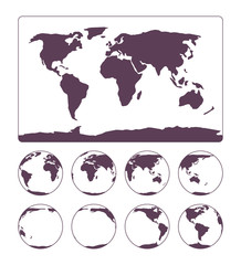 Fototapeta na wymiar World Map projection showing surface of the Earth and globe