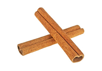 Two cinnamon sticks isolated on white background