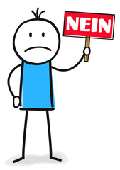 Figur sagt Nein mit Schild