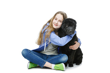 Obraz na płótnie Canvas Teen age girl with dog