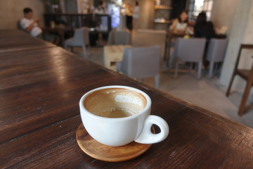 Cool cafe warm interior with empty cup of coffee