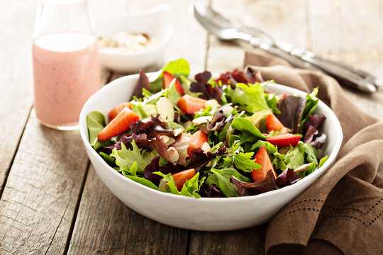 Healthy and colorful salad with spring mix greens