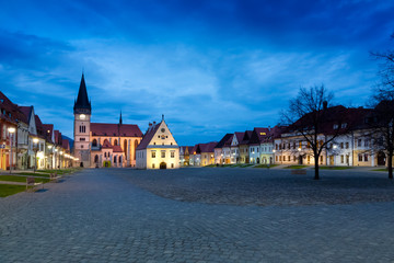 Naklejka premium evening historical square Badejov, Slovakia