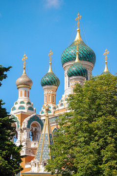 The onion domes of the Russian Orthodox Cathedral of Niece