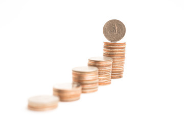 Selective focus of US. Dollar coins stack