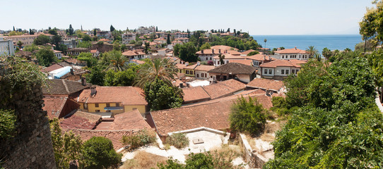 Fototapeta na wymiar Panoramic views of the roofs old town Antalya.